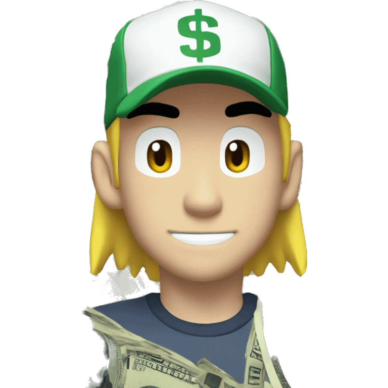 Ash Ketchum with dollar bills emoji