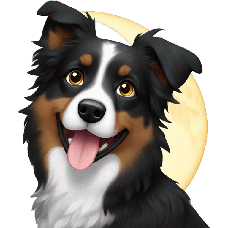 Small black australian shepherd dog with moon and stars  emoji