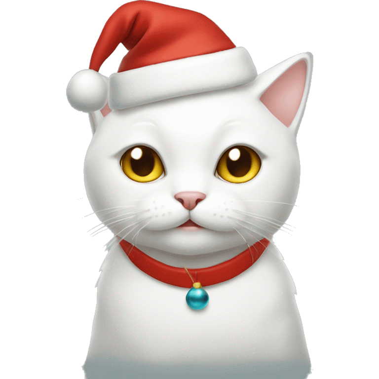 White cat wearing a santa hat emoji