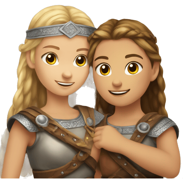 young causian viking girls helping each other emoji