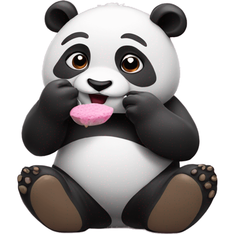 panda eating with pink background emoji