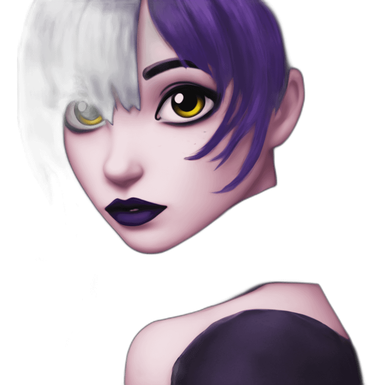 Elissabat-with-bangs-long-hair-dark-purple-and-black-vampire-goth-makeup-pinkeyes-gothcloses emoji