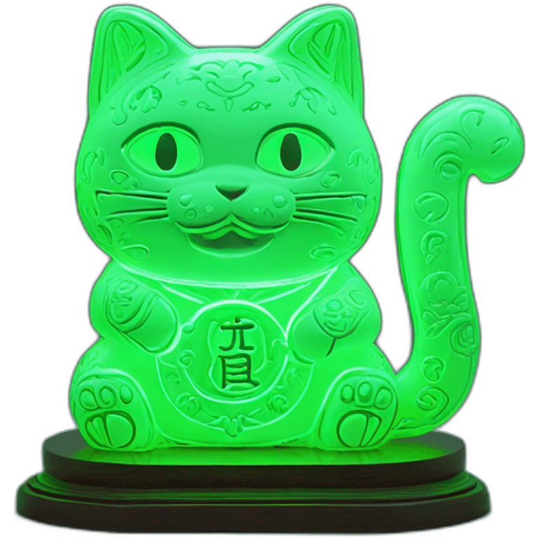 maneki neko 3d in the form of green neon sign emoji