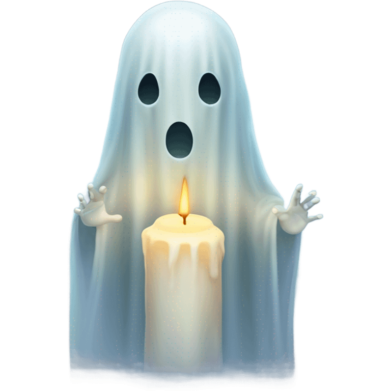 transparent ghost, ethereal with a candle, without shape. emoji