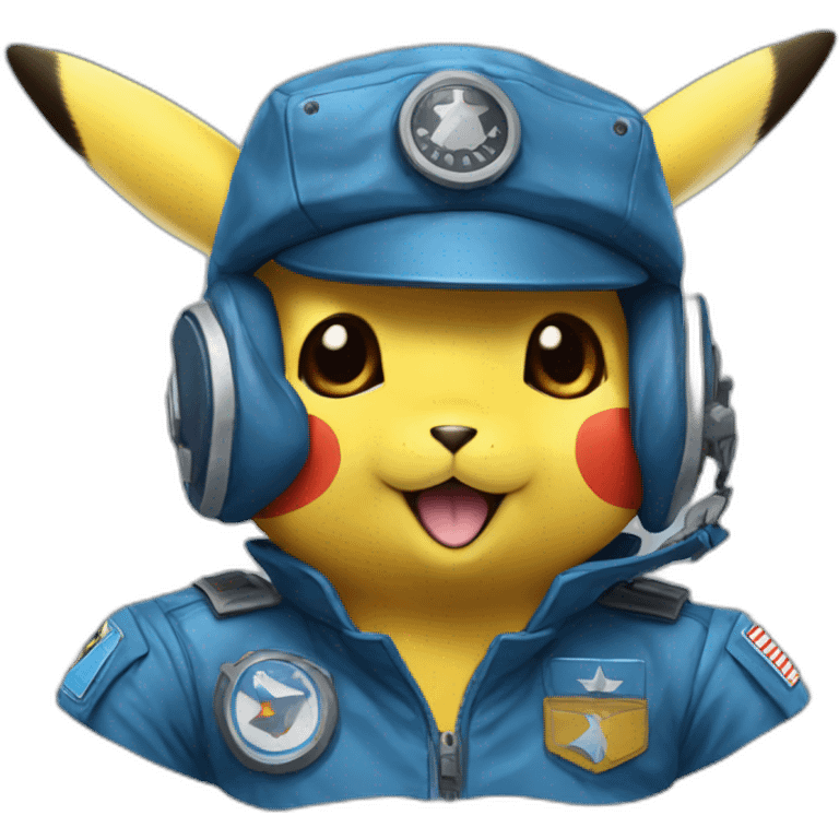 pikachu in a blue captain pilot suit with a blue captain hat emoji