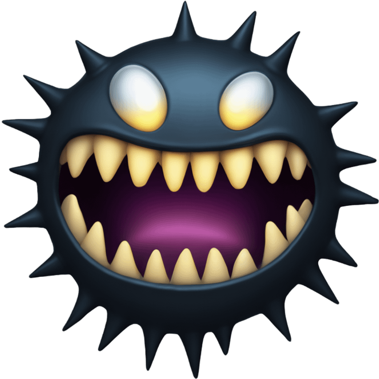 a stylized, ominous organic shape resembling a spiked, toothy mouth or maw surrounded by four glowing circular lights. The maw appears to be dark and ridged, with sharp, fang-like protrusions inside. emoji