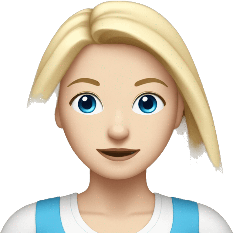 white woman with long blonde hair, blue eyes and cat shaped eyes wearing a yoga outfit  emoji