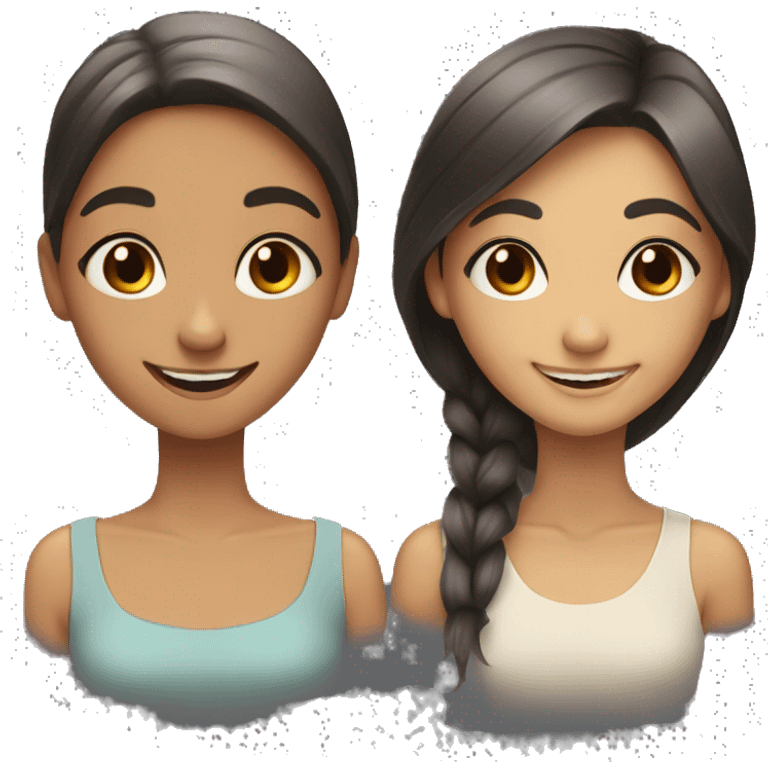 happy girls with brown eyes, girl on right has black hair  emoji