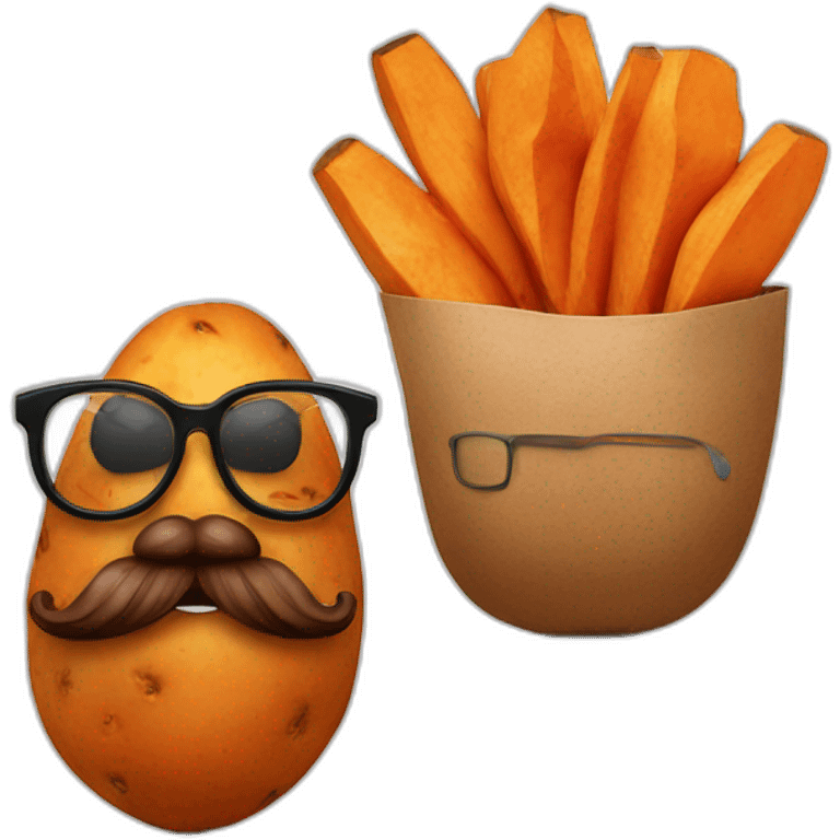 a sweet potato with glasses and beard emoji