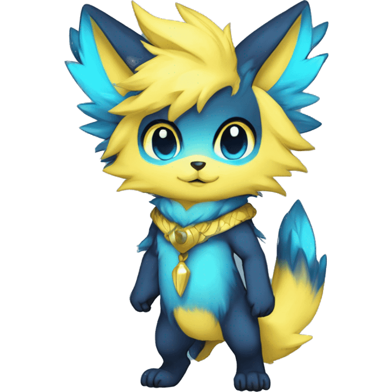 Anthro-Edgy-Cool-Blue-Yellow-Contrast-Colors-Fantasy-Fur-Sona-Chibi-Shiny-Fakémon-Hybrid full body emoji