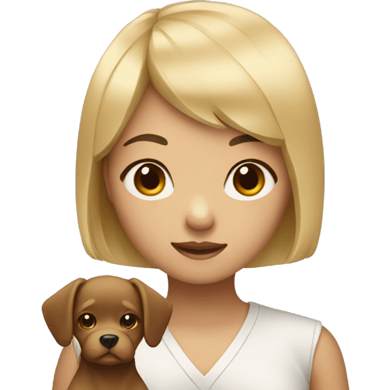 asain girl with bangs holding dog emoji