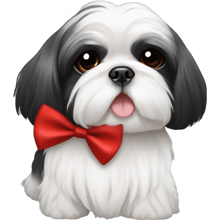 White and black Shih Tzu with red bow emoji