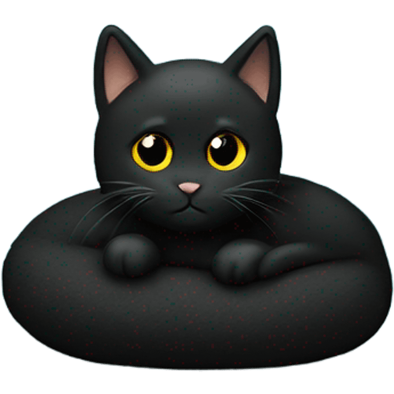 black cat on blue fuzzy pillow  emoji