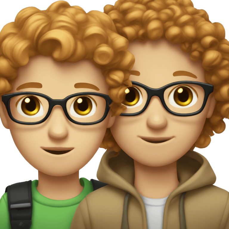 pale ginger girl with green eyes is next to tan brunette curly hair boy who has glasses  emoji