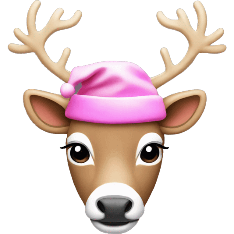 aesthetic reindeer wearing pink santa hat emoji