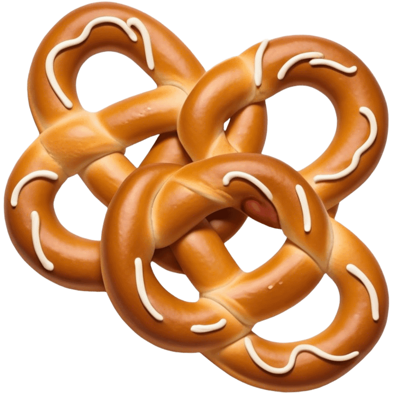 Cinematic Realistic Pretzels Dish Emoji, featuring freshly baked, twisted pretzels with a glossy, salted crust rendered with detailed textures and warm, appetizing lighting. emoji