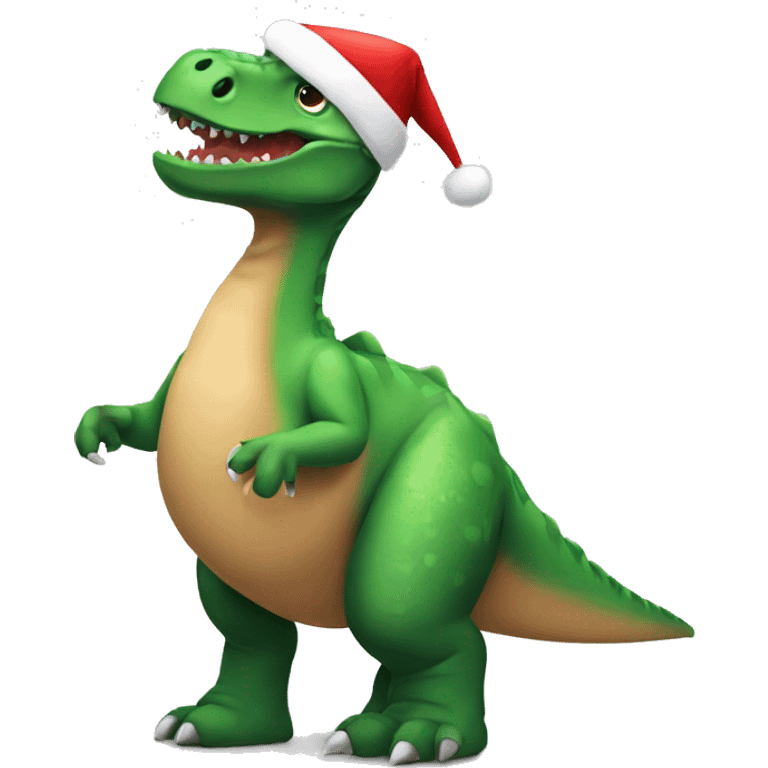 Dinosaur with Christmas hat emoji