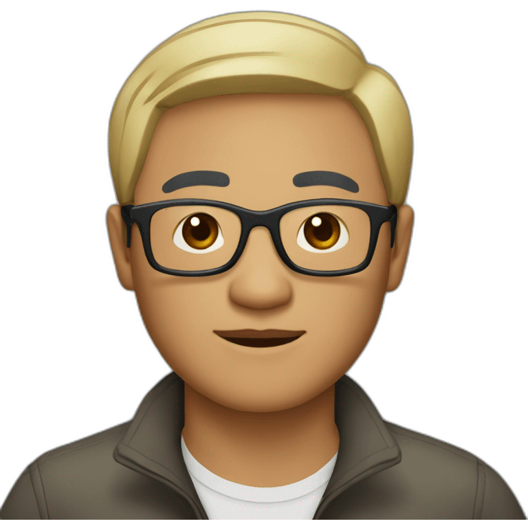 50 year-old vietnamese guy with dark skin and short dark hair and dark eyes and rectangle black glasses emoji