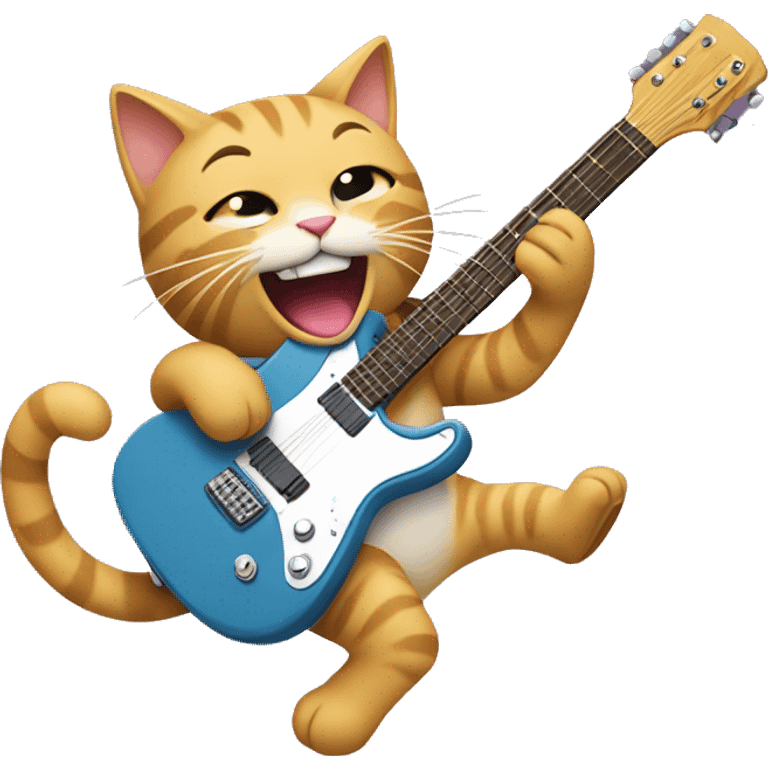  A cat with only one tail rocking out to music with a guitar emoji