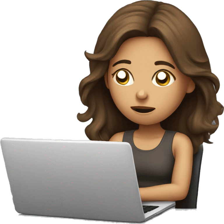 Exhausted brown hair girl working with laptop  emoji