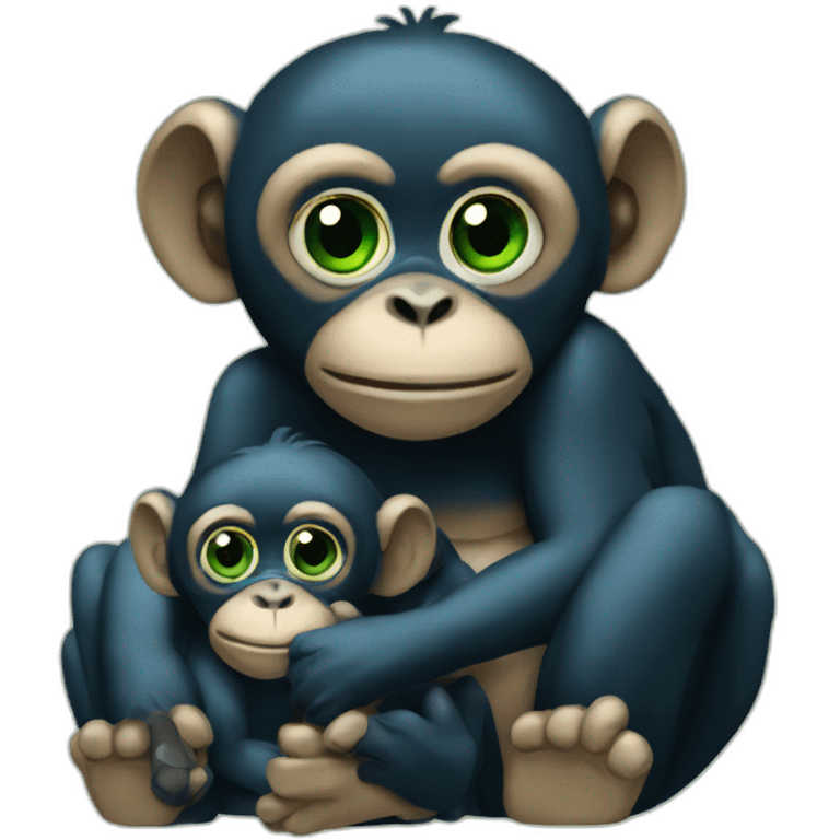 Bonobo family with green and blue eyes emoji