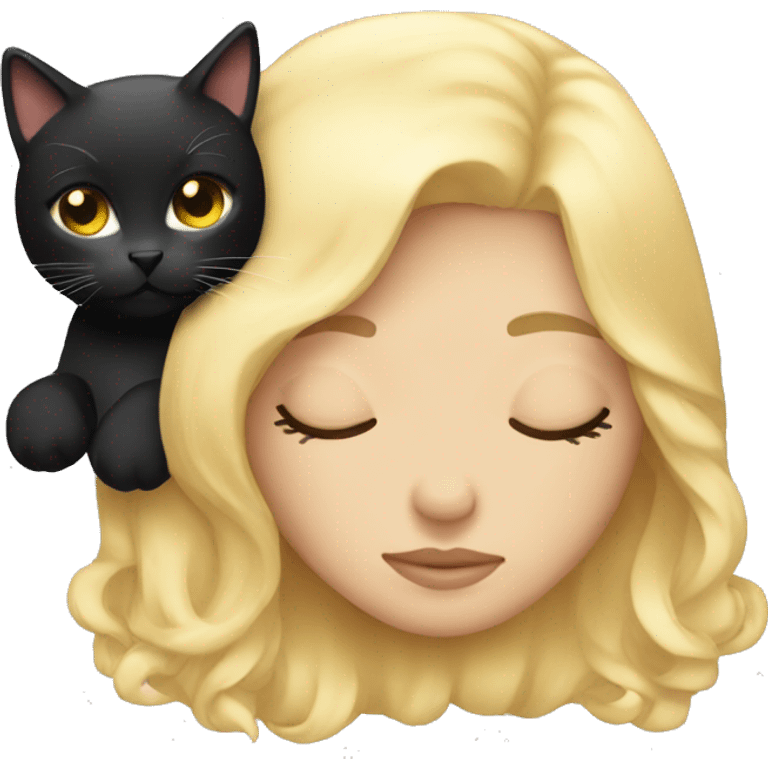 Girl sleeping with blonde hair and black kitty  emoji