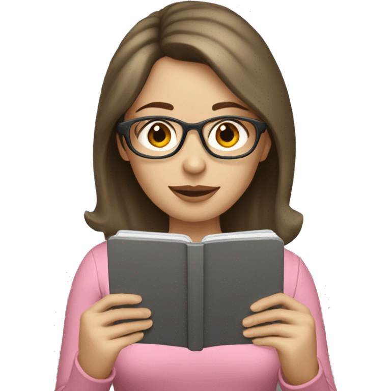 Pale brunette woman reading iPad emoji