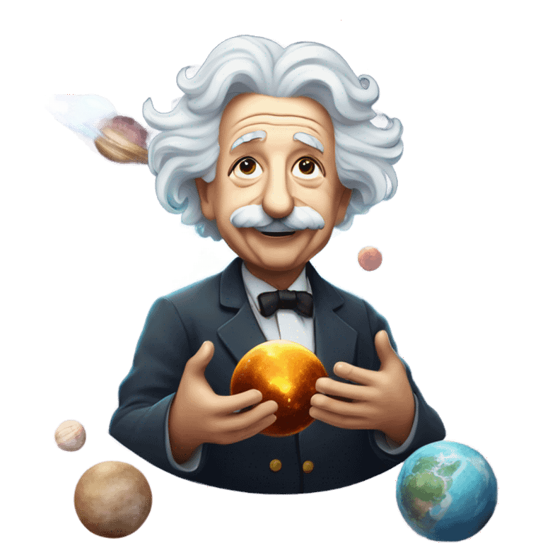 Albert Einstein with universe in hands emoji