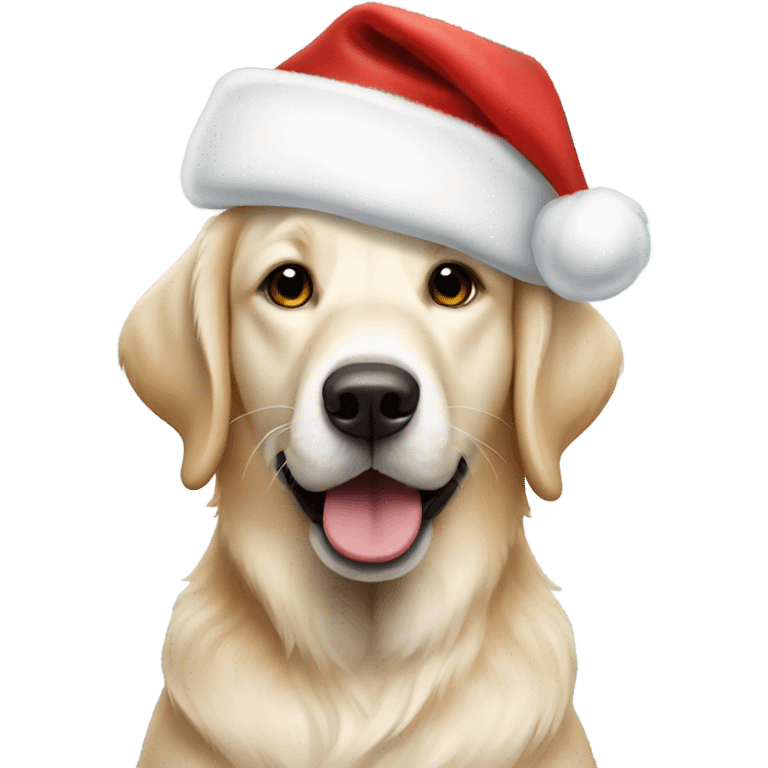 English cream retriever wearing Santa hat emoji