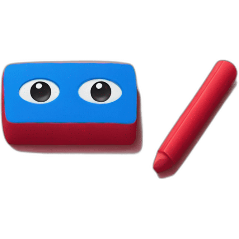 red and blue eraser with eyes emoji