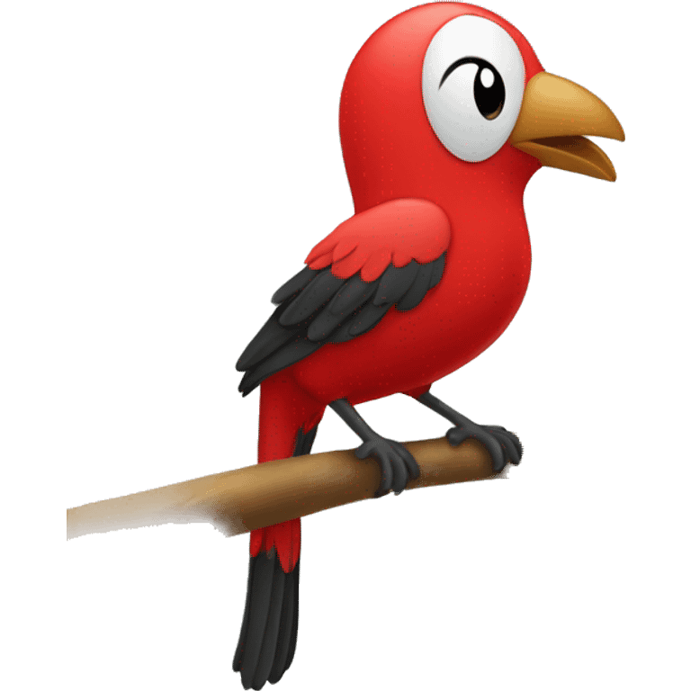 Pájaro rojo cantando en una rama emoji