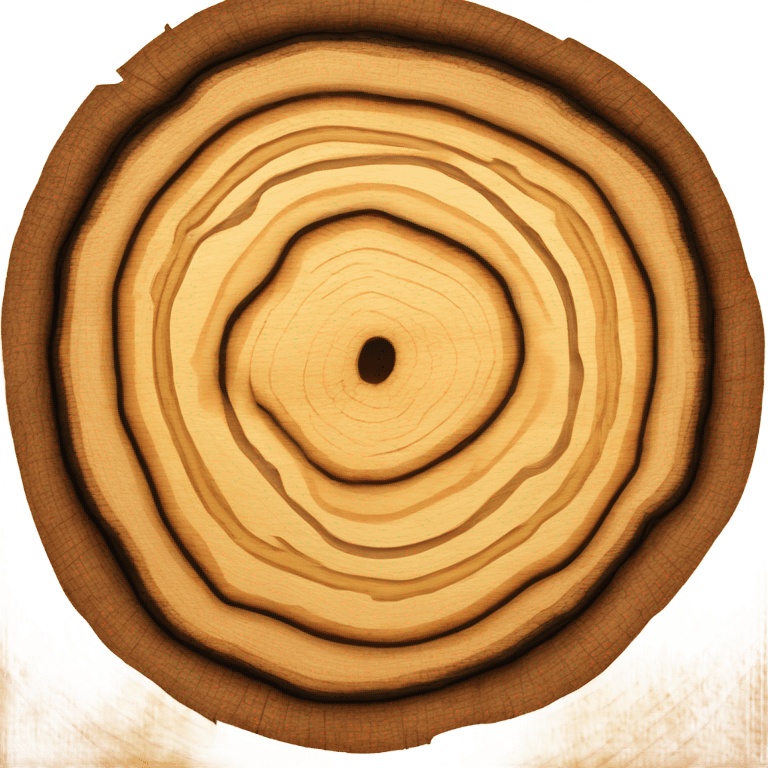 A realistic picture of a tree cut open in profile, round, where you can see the annual rings emoji