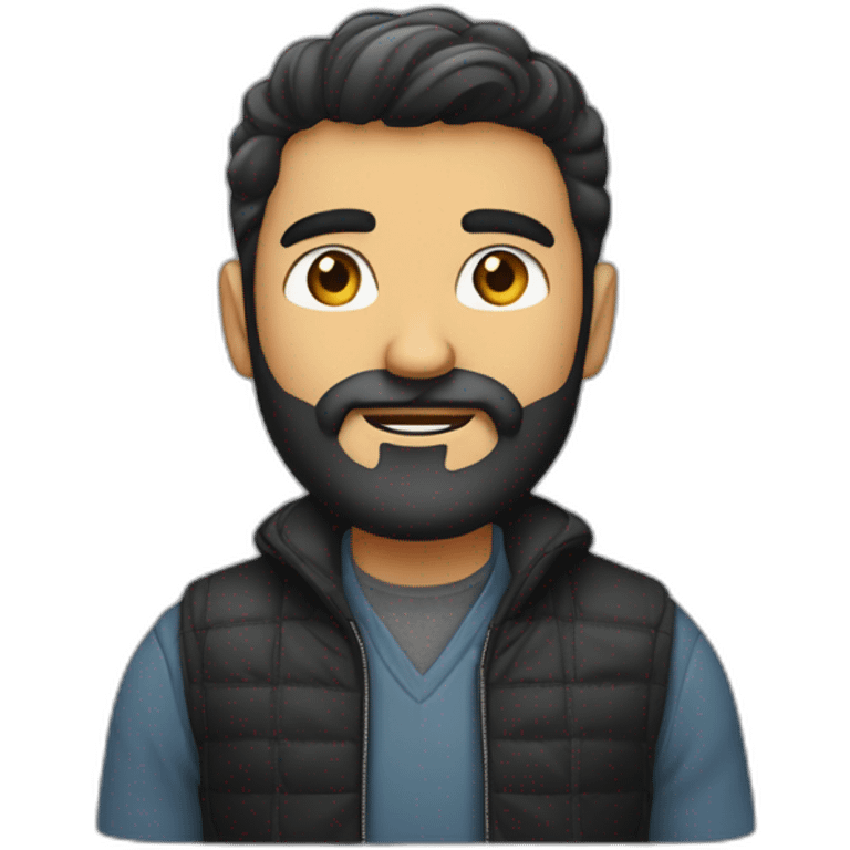 Hombre moreno calvo y con barba con ropa negra emoji