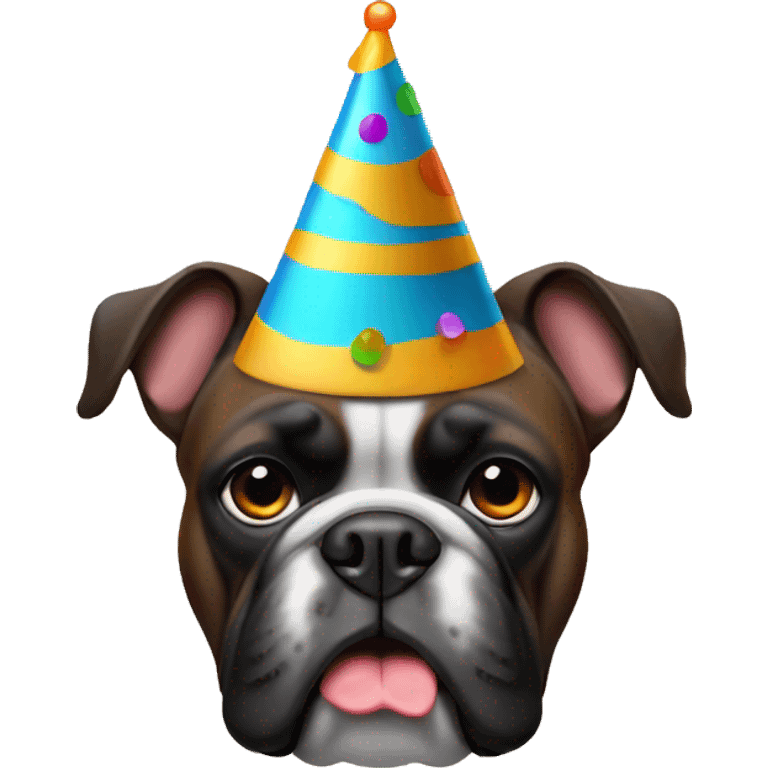 Black bulldog with a party hat emoji