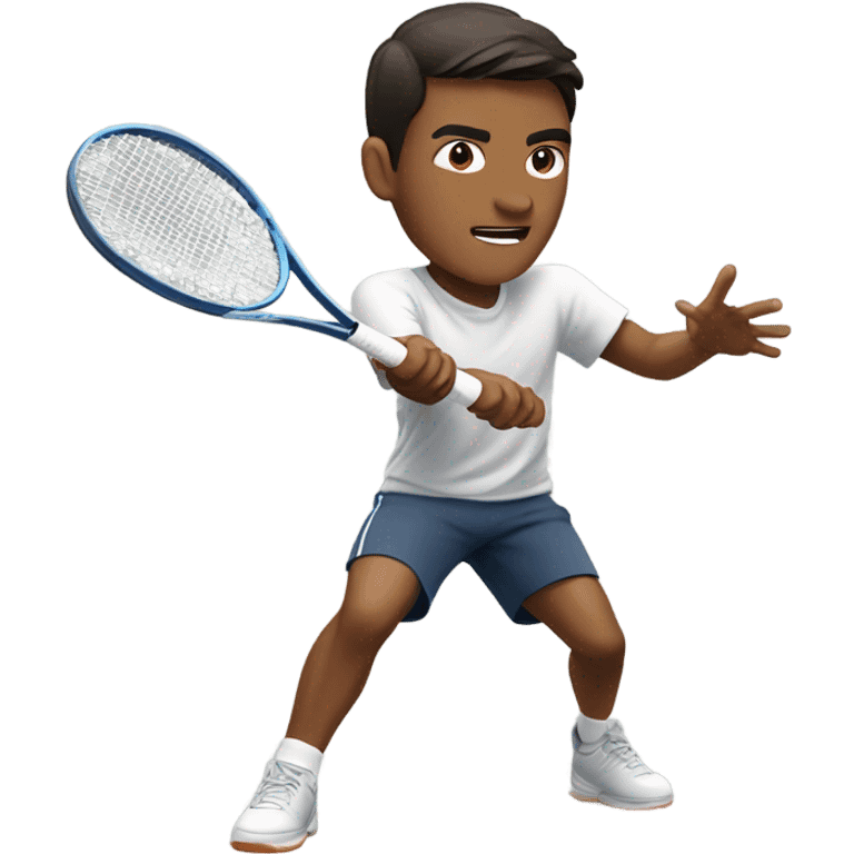 brown Asian guy play with tennis emoji