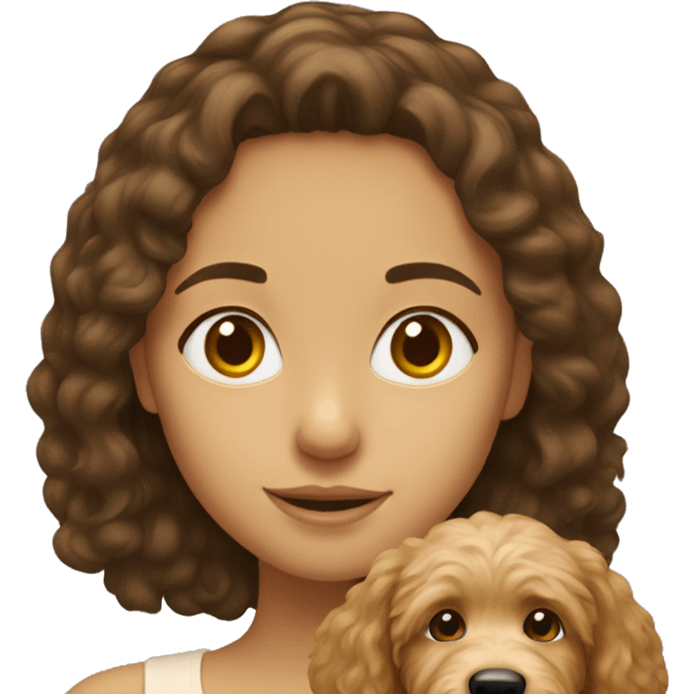 brunette girl with golden doodle  emoji