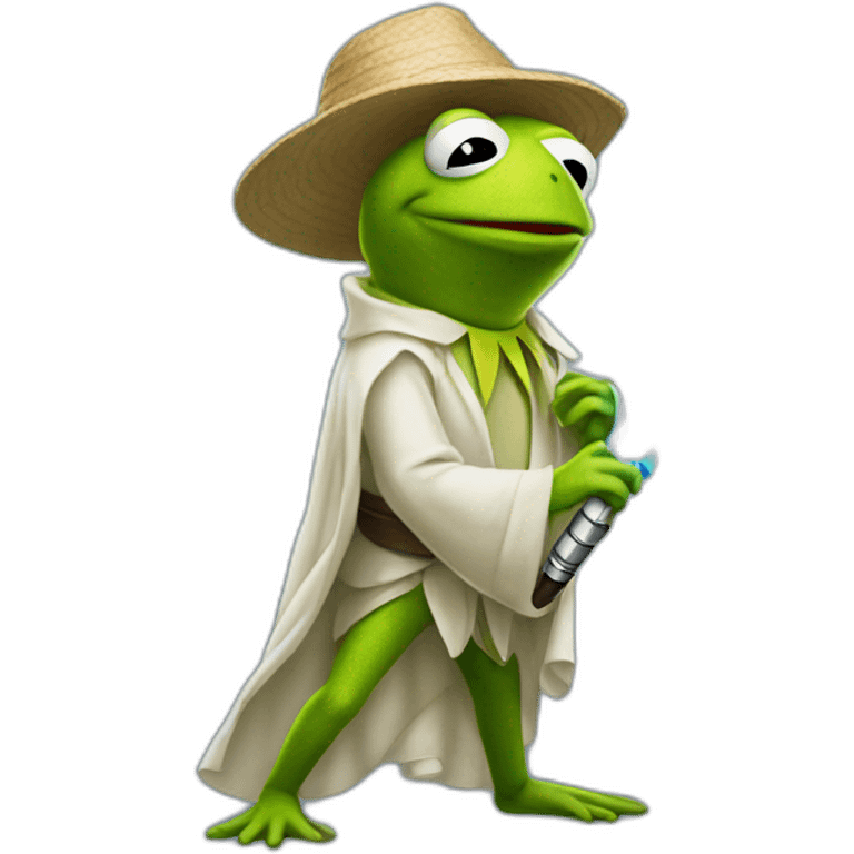 Kermit the frog holding a lightsaber emoji