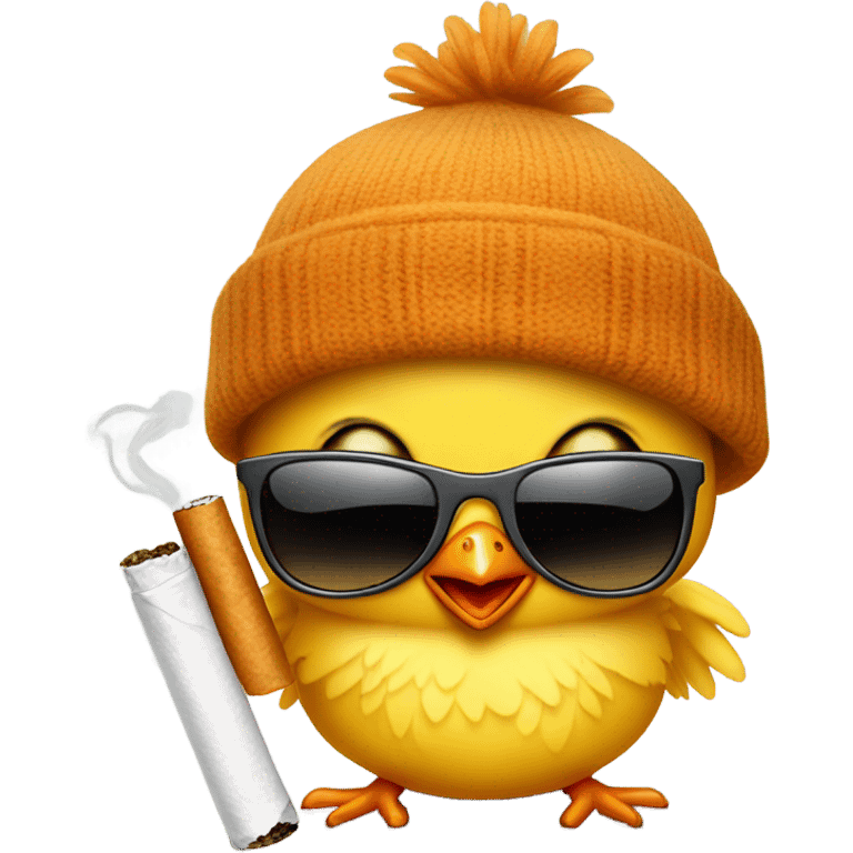 Baby chick with sunglasses and a beanie smokkin emoji