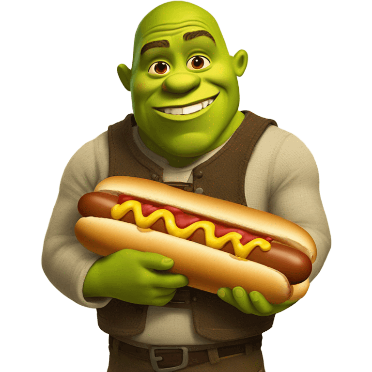 Shrek eating big hot dog emoji