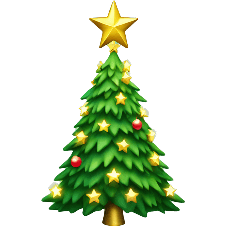 Green Christmas tree with rainbow lights and gold star on top emoji