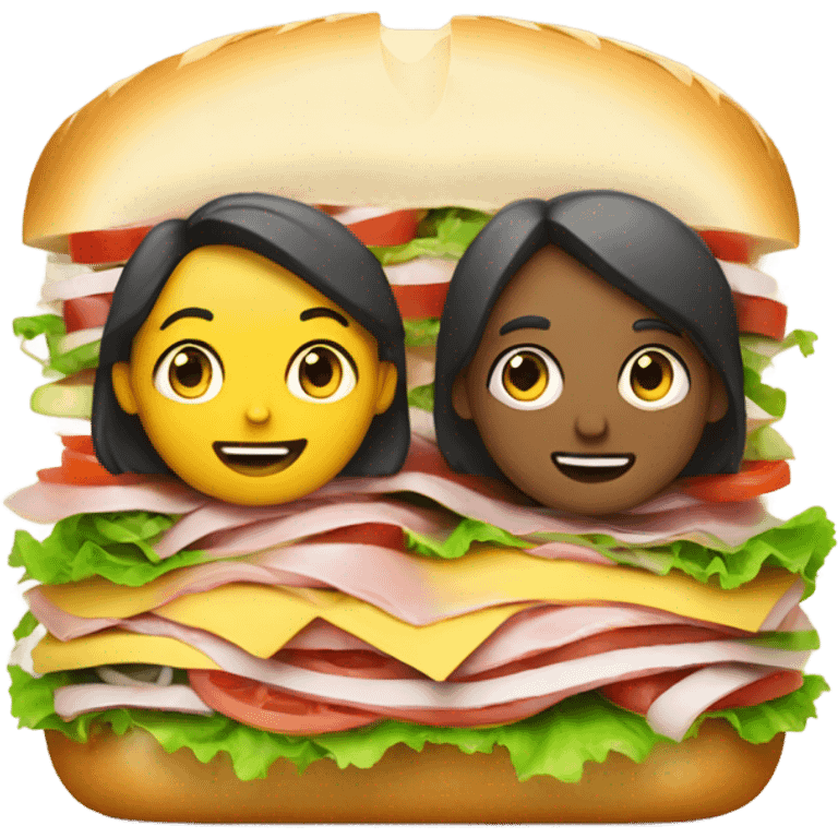 White human couple sitting on top of big sandwich eating dinner (not sandwich) emoji