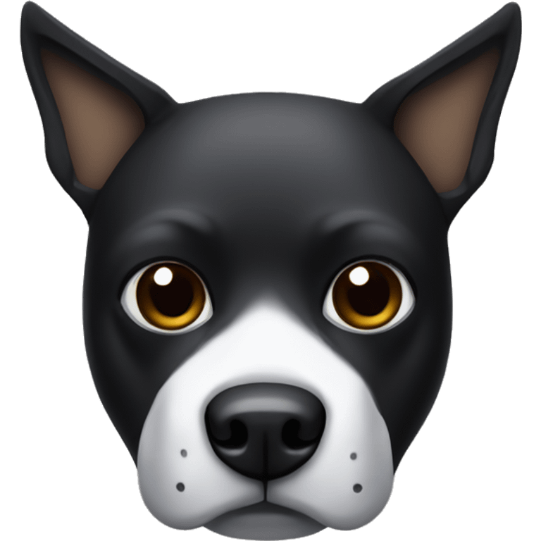 Dog face with black pointy ears and black mask around eyes white face emoji