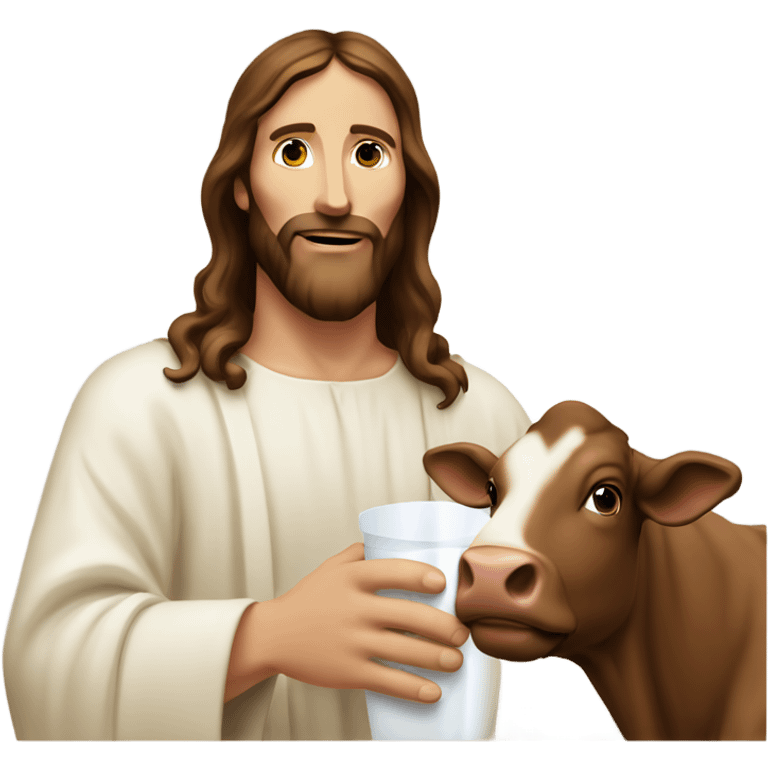 Jesus Christ milks a brown cow emoji