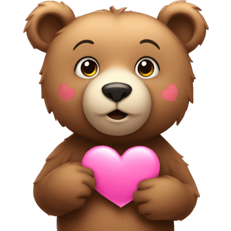 Bear holding a pink heart emoji