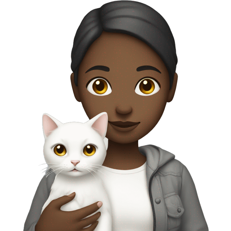 Girl holding her white cat  emoji