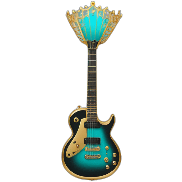 Soolking brook ;black affro cut ;turquoise electric guitar;golden crown ;skeletal face emoji