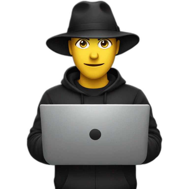 Hacker wearing black hat with laptop emoji