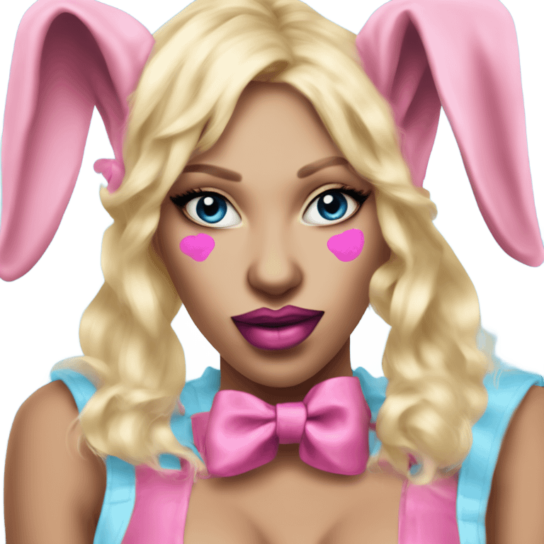 Creepy Blonde Go-go dancer -light blue face- Enid Sinclair wearing big floppy bunny ears pink lips  emoji