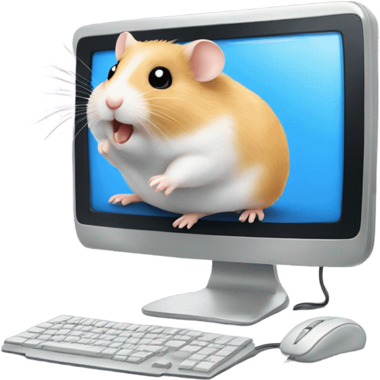 a computer screen showing files with a cute hamster standing by emoji