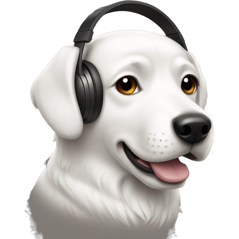 white dog wearing black headphones  emoji